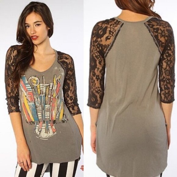 Revolve Free People Renegade Raglan Tee Metal Folk Size Small Lace Bohemian Top - Picture 16 of 16